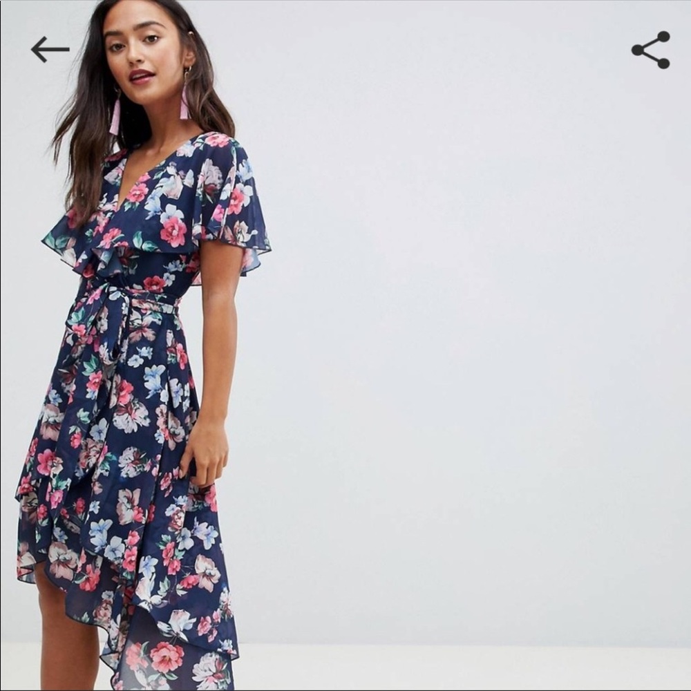 ASOS cape back floral high/low wrap dress 14
